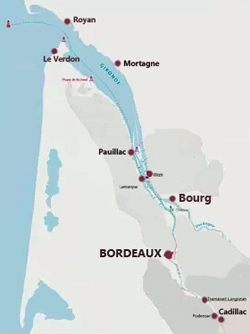 La carte de la Garonne et de la Gironde naviguables